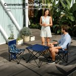 3-Pack Portable Folding Camping Table And Chairs Set with Cup Holders And Side Storage Pockets, Heavy Duty Outdoor Foldable Patio Lawn Chair Table Kit for Picnic Beach Fishing Backyard