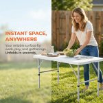 34' Fold-in-Half Square Bi-Folding Commercial Table, Portable Plastic Dining Card Table for Indoor Outdoor Kitchen, Party, Wedding & Events, Whiteu002FBlack Garden Patio Camping Picnic Table