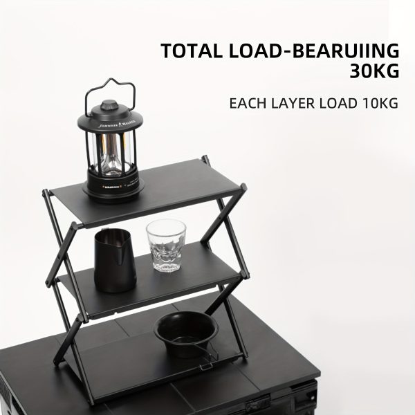 1pc 2-in-1 Portable Folding Storage Shelf - Aluminum Alloy 3-Tier Utility Rack, Casual Style, Foldable Outdoor Camping Table, Picnic and BBQ Essential - For Camping, Picnics & BBQs - Suitable for Outdoor Enthusiasts - Great Gift for Campers & Hikers