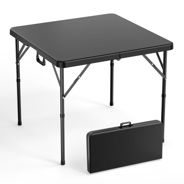 34' Fold-in-Half Square Bi-Folding Commercial Table, Portable Plastic Dining Card Table for Indoor Outdoor Kitchen, Party, Wedding & Events, Whiteu002FBlack Garden Patio Camping Picnic Table