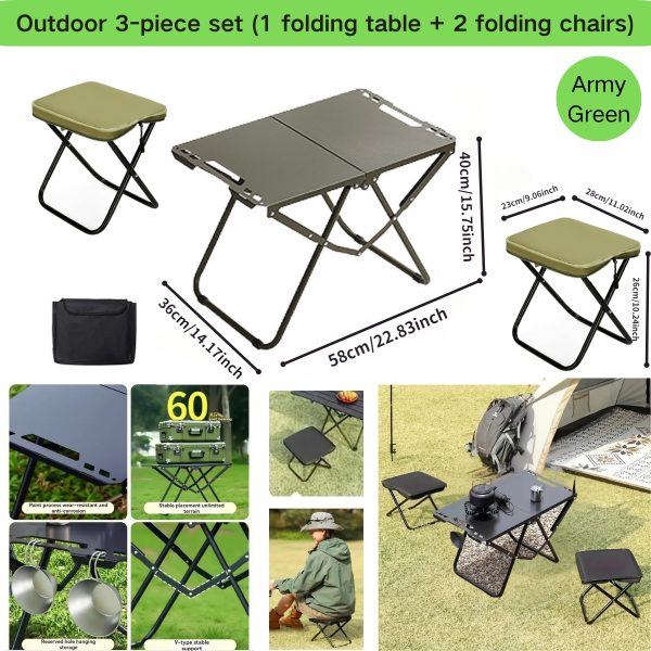 3pcs Portable Folding Camping Table | Lightweight Iron Picnic Table, Foldable Design Suitable for Outdoor Camping, Beach BBQ, Tailgate Parties, Hiking