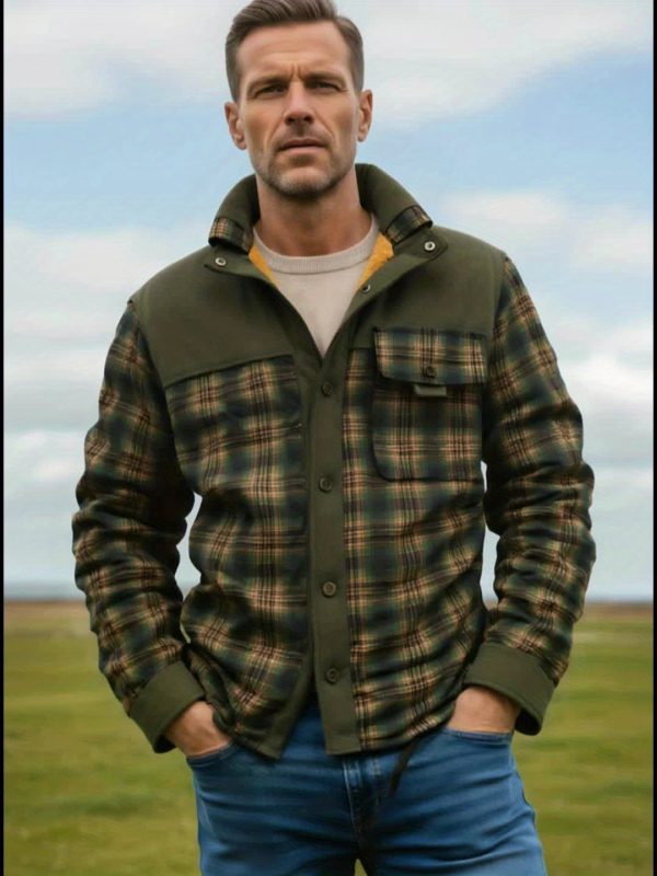 Men's American Size Autumnu002FWinter Fleece-Lined Warm Plaid Jacket, Hunting