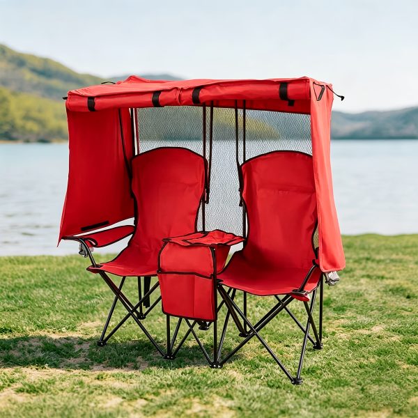 Foldable Doubleu002FSingle Chair with Canopy: Comes with a Table - Perfect for Patios, Camping, And Outdoor Events