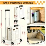 Folding Utility Cart Portable Rolling Crate Handcart Shopping Trolley Collapsible Tool Box, with Lid, on 4 Rotate Wheels, for Grocery, Shopping, Office, Teacher, Camp