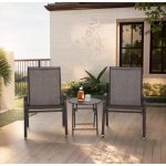 3 Piece Patio set, Outdoor Camping Chairs with Breathable Fabric, folding table with steel table top, 2 Stackable chairs and 1Foldable table set