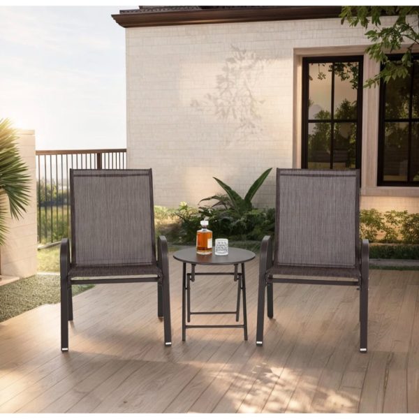 3 Piece Patio set, Outdoor Camping Chairs with Breathable Fabric, folding table with steel table top, 2 Stackable chairs and 1Foldable table set