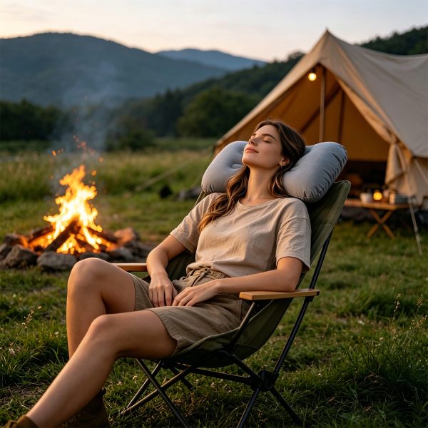 1pc Large Foldable Inflatable Camping Pillow, Portable Lightweight Multifunctional Travel Neck Pillow, Comfortable Air Pillow for Car, Hiking, Office Nap, Outdoor Camping And Vacation Essentials