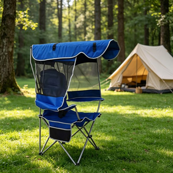 Foldable Doubleu002FSingle Chair with Canopy: Comes with a Table - Perfect for Patios, Camping, And Outdoor Events